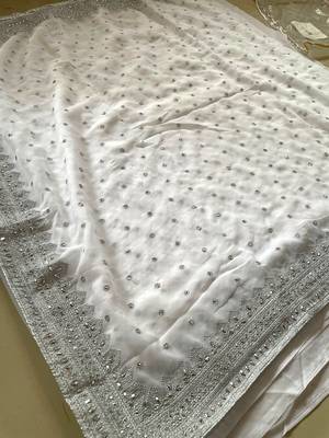 White Georgette Silver Zari With Embroidery And Stone Work  4