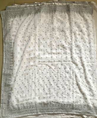 White Georgette Silver Zari With Embroidery And Stone Work  1