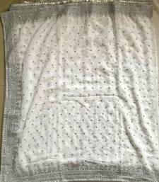 White Georgette Silver Zari With Embroidery And Stone Work 