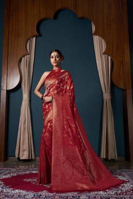 Red Zari Woven Banarasi Satin Silk Saree 1
