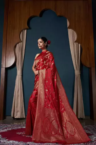 Red Zari Woven Banarasi Satin Silk Saree