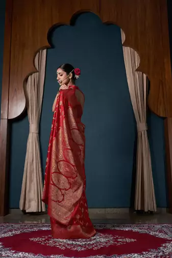 Red Zari Woven Banarasi Satin Silk Saree
