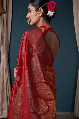 Red Zari Woven Banarasi Satin Silk Saree 4