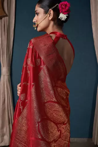 Red Zari Woven Banarasi Satin Silk Saree