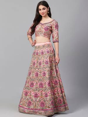 pastel pink embroidered taffeta bridal lehenga set choli with dupatta 3