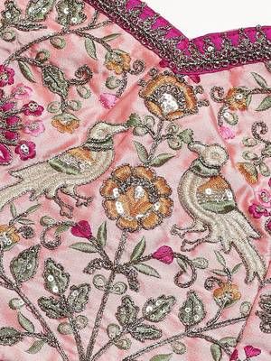 pastel pink embroidered taffeta bridal lehenga set choli with dupatta 6