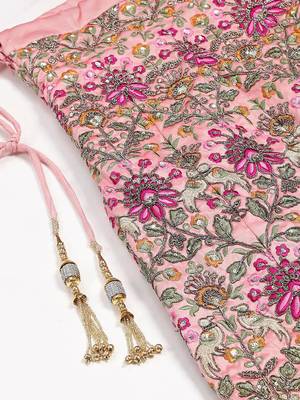 pastel pink embroidered taffeta bridal lehenga set choli with dupatta 7