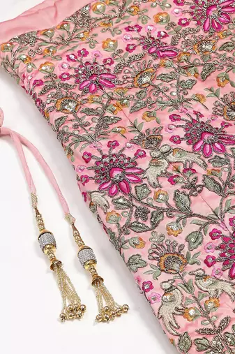 pastel pink embroidered taffeta bridal lehenga set choli with dupatta