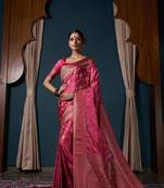 Onion Pink Zari Woven Banarasi Satin Silk Saree