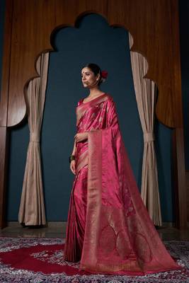 Onion Pink Zari Woven Banarasi Satin Silk Saree 2
