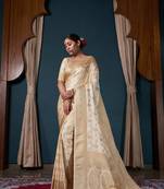 OFF White Zari Woven Banarasi Satin Silk Saree
