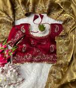 Chiku color Jimmy choo silk saree with sequin embroidery work 
