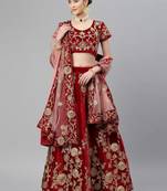 Alluring Maroon Dori Work Velvet Bridal Lehenga Choli With Dupatta