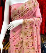 Pink Georgette Saree With Thread Work