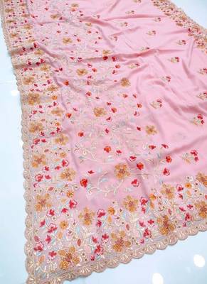 Pink Georgette Saree With Thread Work 3