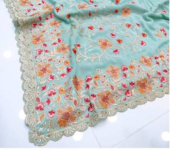 Blue Georgette Saree With Thread Work 1