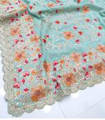 Blue Georgette Saree With Thread Work
