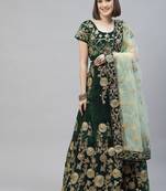 Lovely Dark Green Zari Embroidered Velvet Lehenga Choli With Dupatta
