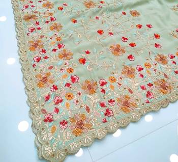 Olive Georgette Saree With Thread Work 1