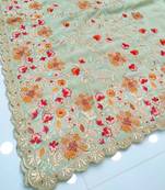 Olive Georgette Saree With Thread Work