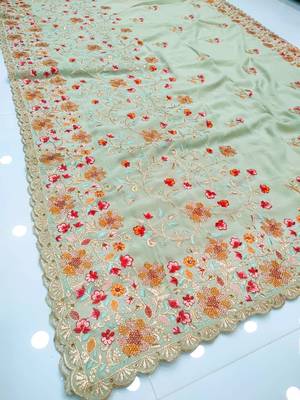 Olive Georgette Saree With Thread Work 2