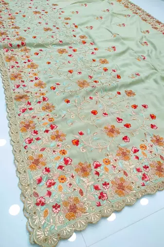 Olive Georgette Saree With Thread Work