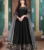 Black Slub Silk Embroidered Wedding Wear Designer Anarkali Suit