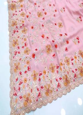 Pink Georgette Saree With Thread Work 4