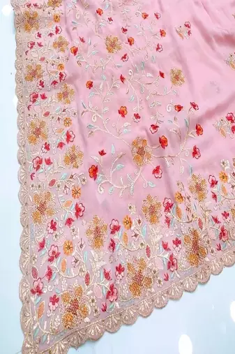 Pink Georgette Saree With Thread Work