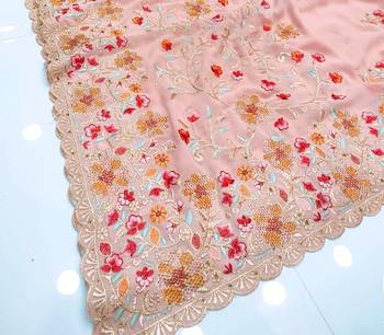 Peach Georgette Saree With Thread Work 1