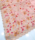 Peach Georgette Saree With Thread Work