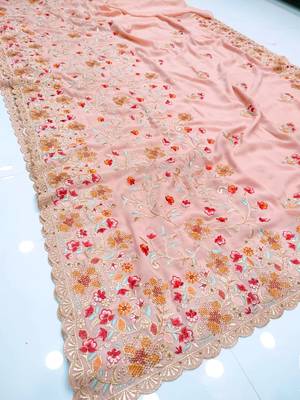 Peach Georgette Saree With Thread Work 2