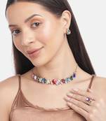  Multi Color Crystal AD Gemstone-Studded Jewelry Set