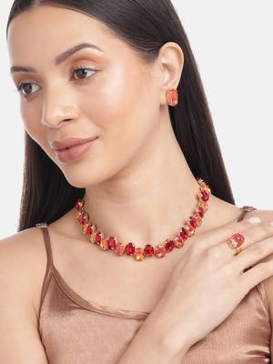  Red Color Crystal AD Gemstone-Studded Jewelry Set 1