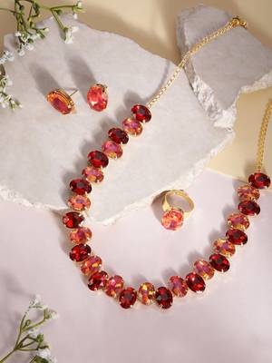  Red Color Crystal AD Gemstone-Studded Jewelry Set 2