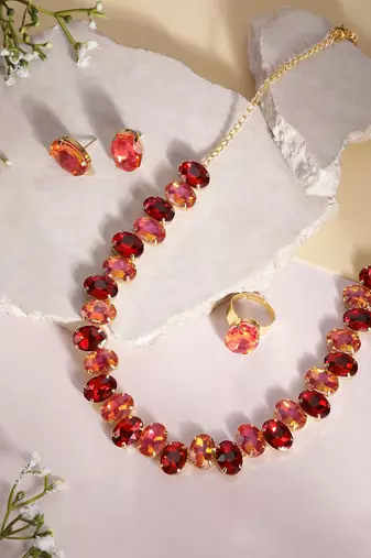  Red Color Crystal AD Gemstone-Studded Jewelry Set