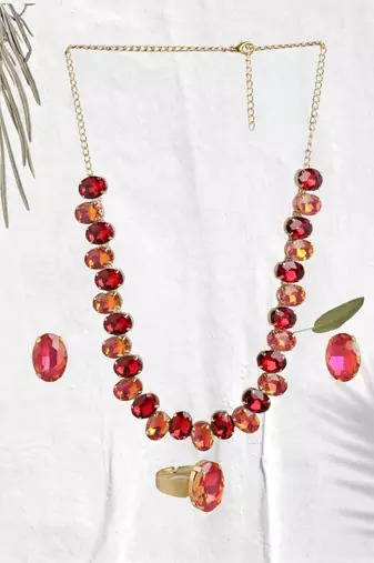  Red Color Crystal AD Gemstone-Studded Jewelry Set