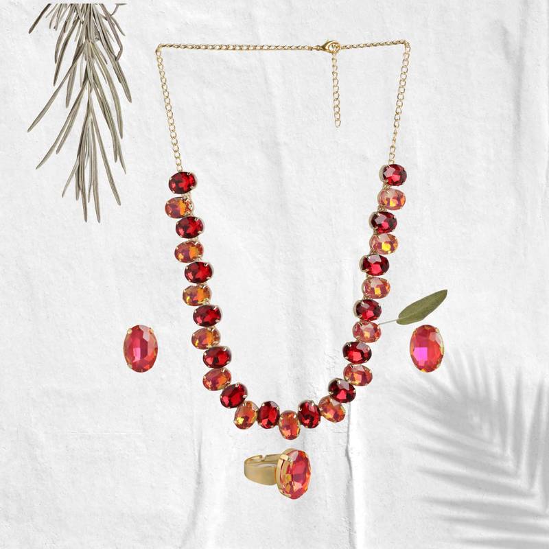  Red Color Crystal AD Gemstone-Studded Jewelry Set