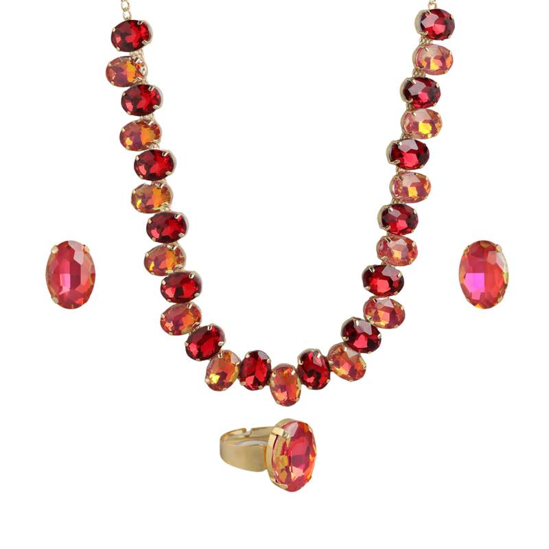  Red Color Crystal AD Gemstone-Studded Jewelry Set