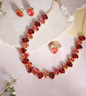  Red Color Crystal AD Gemstone-Studded Jewelry Set 5
