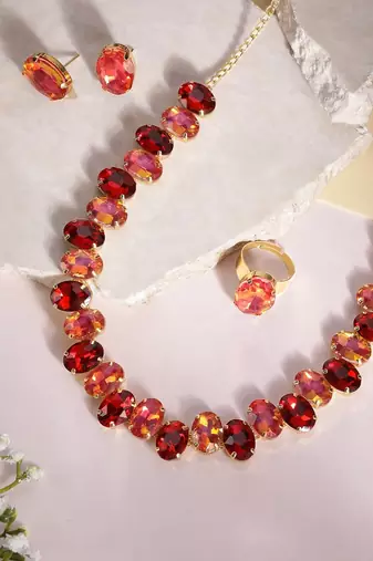  Red Color Crystal AD Gemstone-Studded Jewelry Set