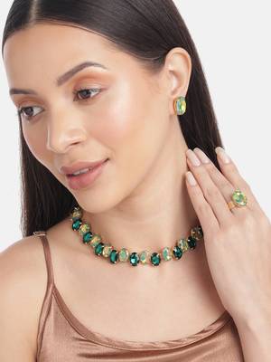  Green Color Crystal AD Gemstone-Studded Jewelry Set 1