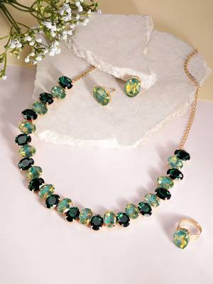  Green Color Crystal AD Gemstone-Studded Jewelry Set 2