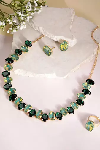  Green Color Crystal AD Gemstone-Studded Jewelry Set