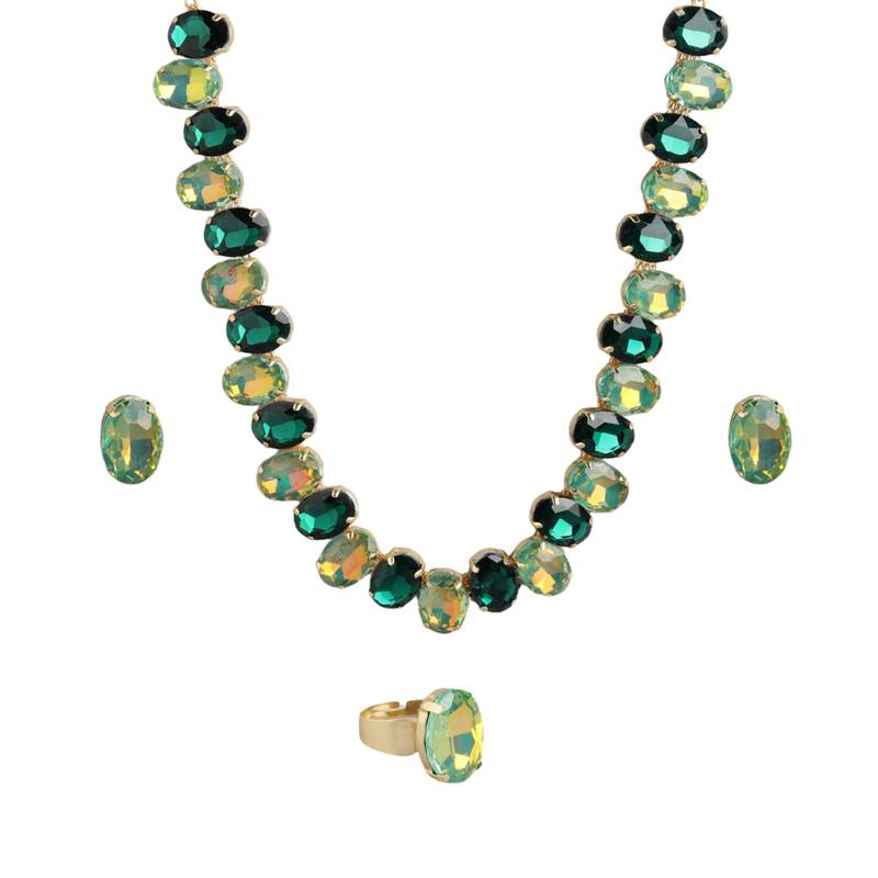  Green Color Crystal AD Gemstone-Studded Jewelry Set