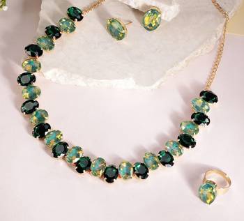  Green Color Crystal AD Gemstone-Studded Jewelry Set 5