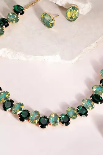  Green Color Crystal AD Gemstone-Studded Jewelry Set