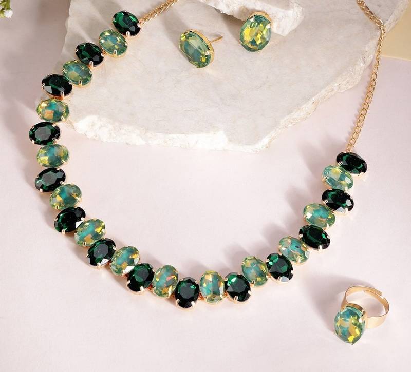  Green Color Crystal AD Gemstone-Studded Jewelry Set