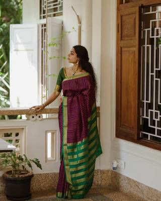 Wine Faux Banarasi Silk Woven Saree for Women 2
