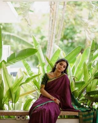 Wine Faux Banarasi Silk Woven Saree for Women 3